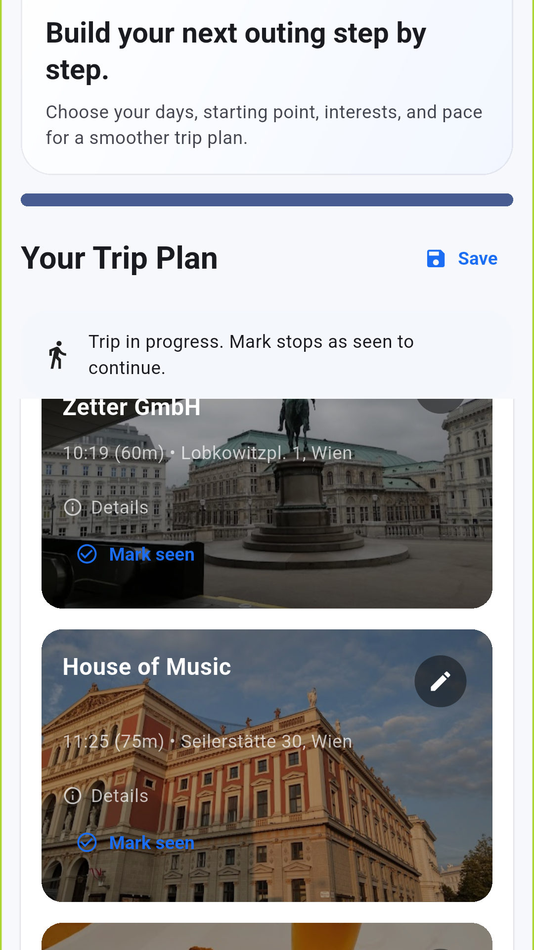 TripBuddy trip with planned breaks